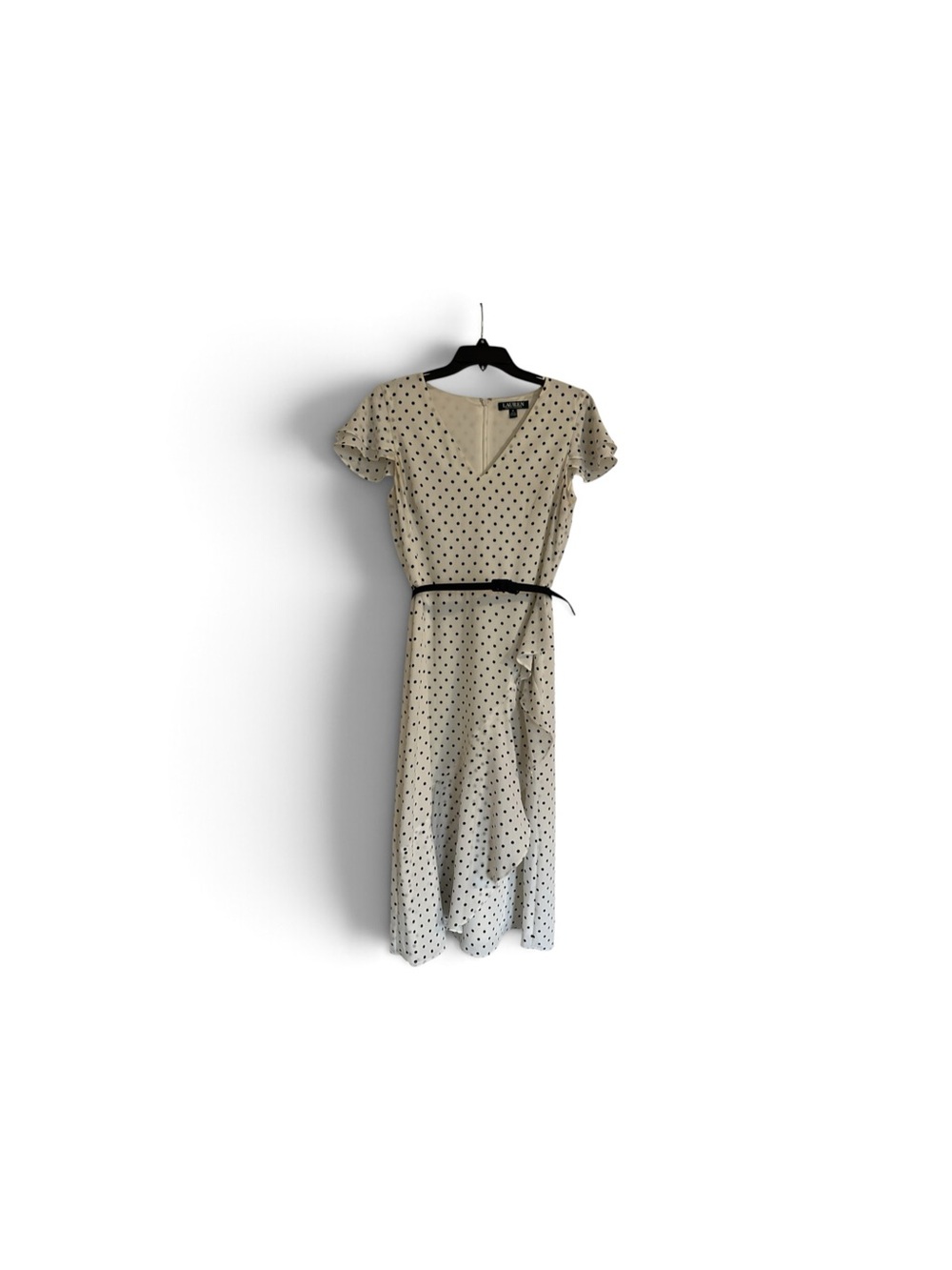 Ralph Lauren White Midi Wrap Dress with Black Polka Dots